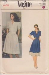 7970 70-80s VOGUE LOOSE BLOUSON SS BAND COLLAR DRESS PATTERN 8, 12; 14 choice